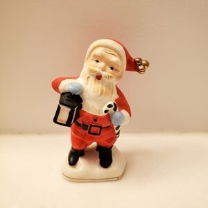 Vintage Japan Santa Claus Figurine with Lantern, 4.5 Inches, Ceramic